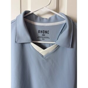 Rhone Delta Pique Polo Shirt Mens Medium Light Blue V-Neck Short Sleeve New